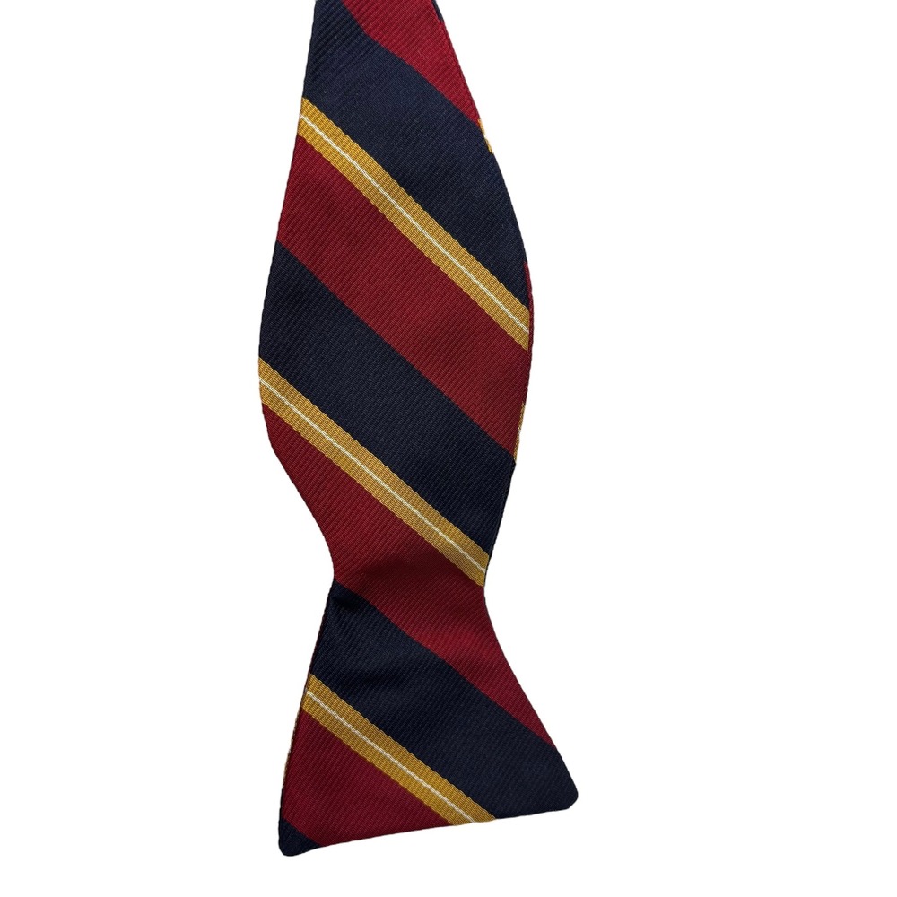 Robert Talbott Mens Bow Tie Red Blue Gold Striped Silk Adjustable Necktie VTG - Picture 2 of 3